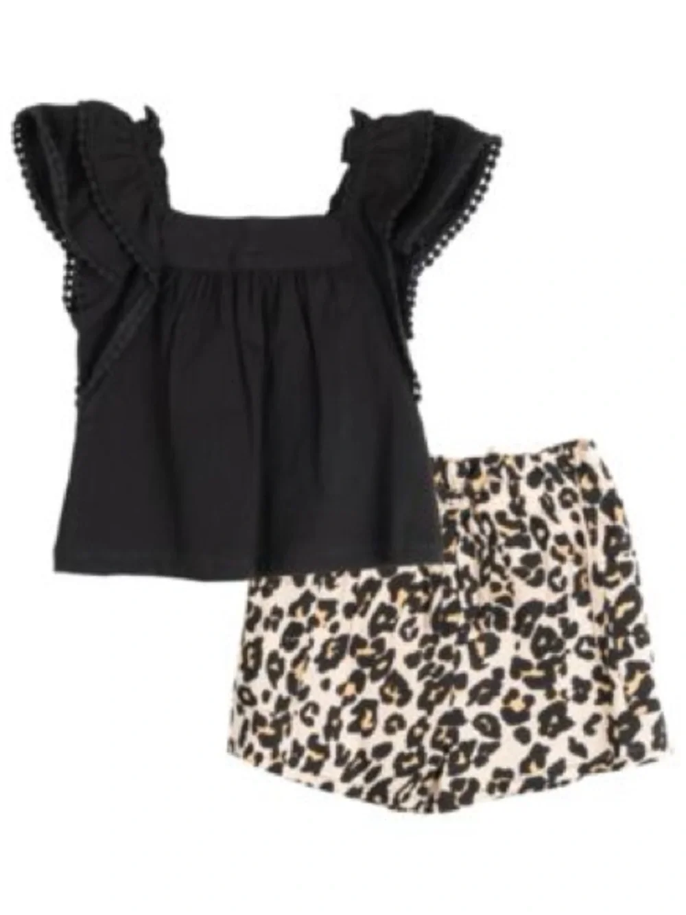 Rare Editions Baby Girls Black Ruffle Top & Leopard Shorts Set 18M